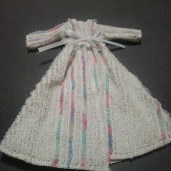 Chenille House Coat 50s Style Doll Clothes Pastel Stripes 9inch Cross Over - Picture 1 of 5